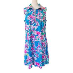 Anthony's Resort Wear Island Getaway UPF50+ Sleeveless Dress Blue Pink (Size L)
